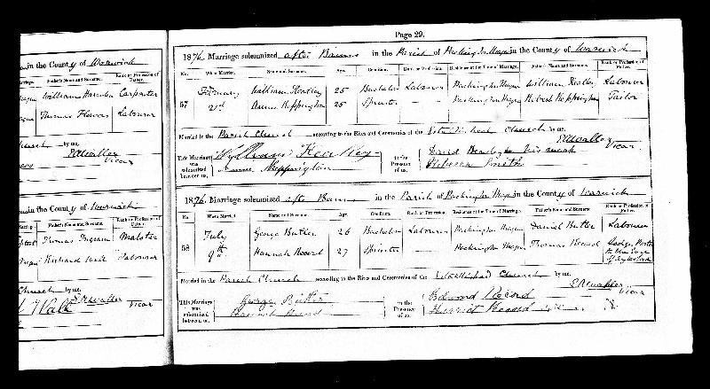 William Keatley & Mary Ann Repington 1876 Marriage Record